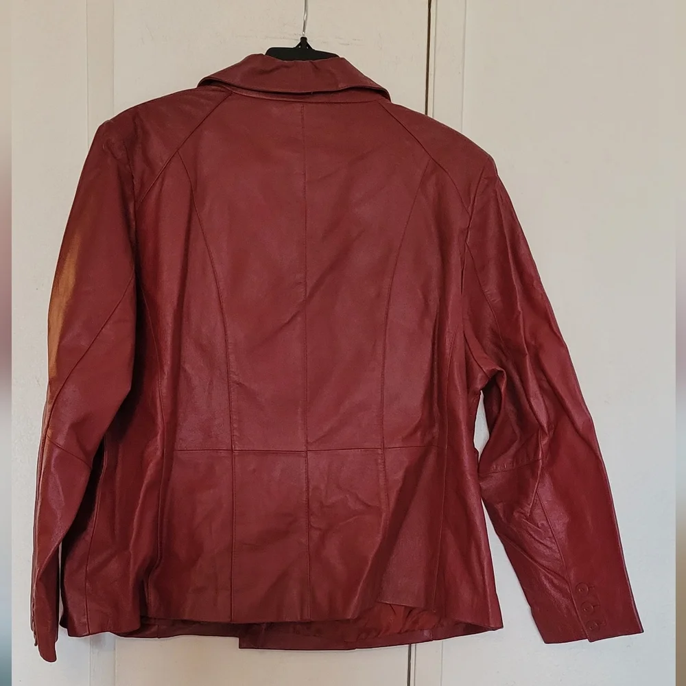 Women's Red Leather Jacket - Picture 4 of 5